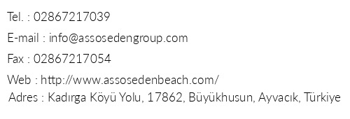 Assos Eden Beach Hotel telefon numaralar, faks, e-mail, posta adresi ve iletiim bilgileri